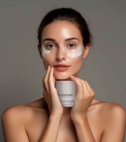 advertising-photo-young-girl-with-skin-care-product-gray-background-generative-ai